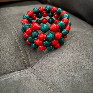 Handmade in Rwanda Red and Green Beaded Bracelet
